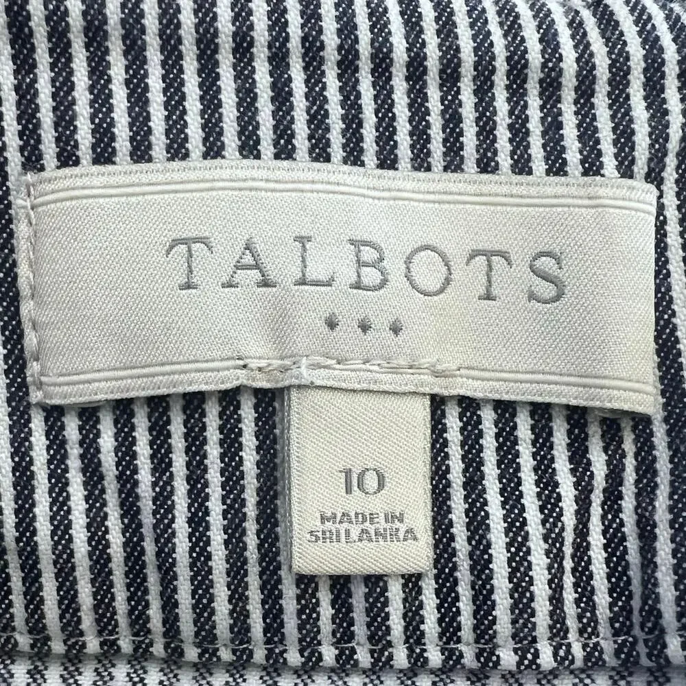 Talbots Outlet Pencil Skirt Sz 10 Blue White Stripe Pocket Cotton Stretch Preppy